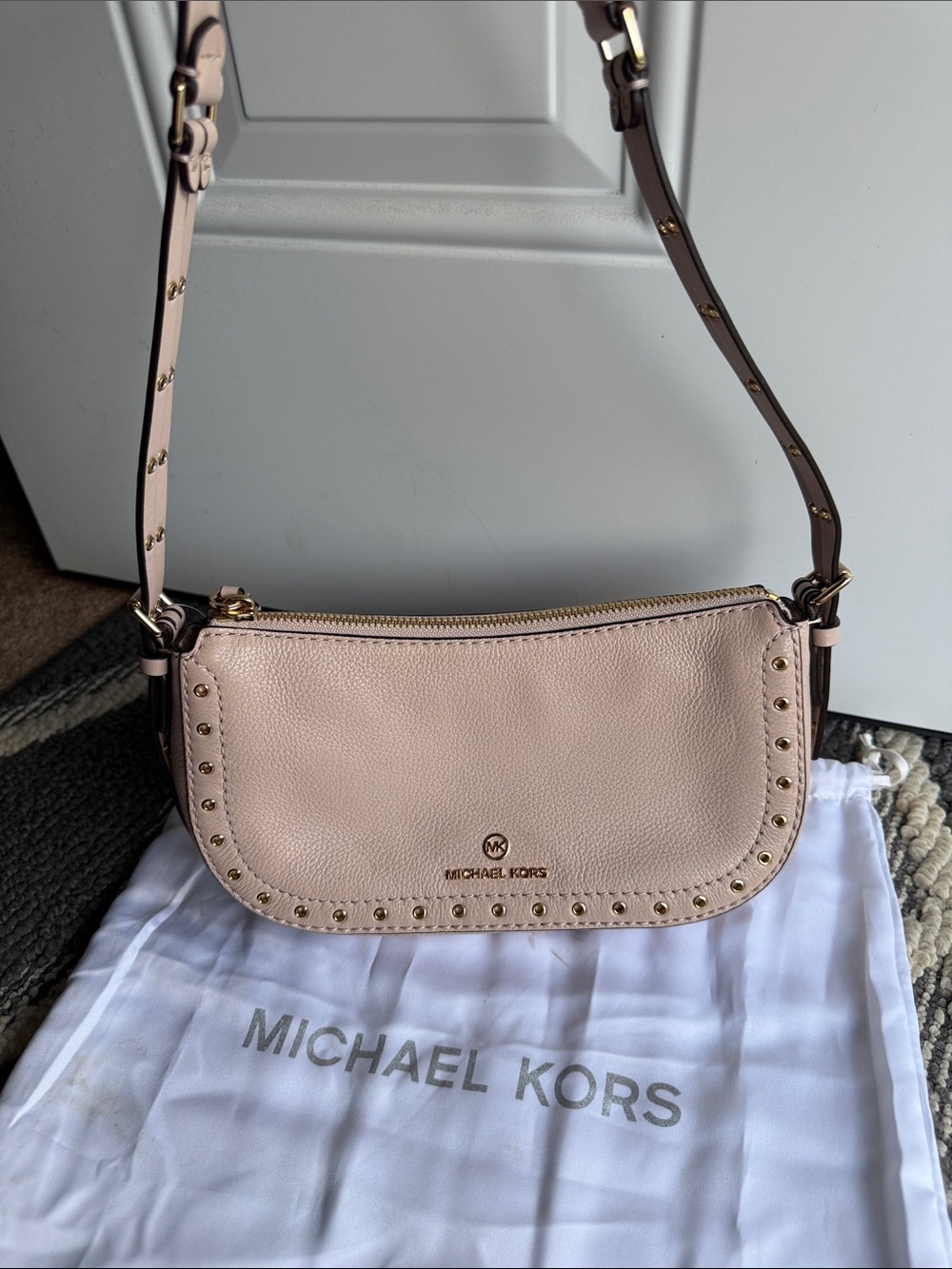 Michael Kors Blush Pebbled Leather Studded Crossbody